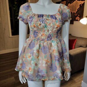 DAZZLIN - Smocked body floral puff sleeves